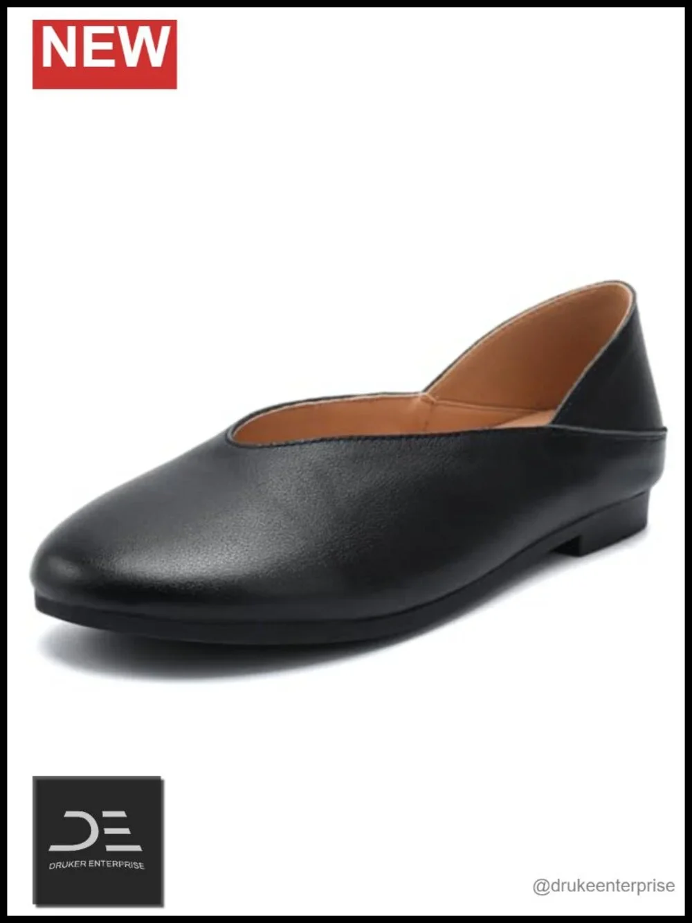 Women's Classic Leather Ballet Flats – Soft Genuine Leather Round Toe Slip-Ons